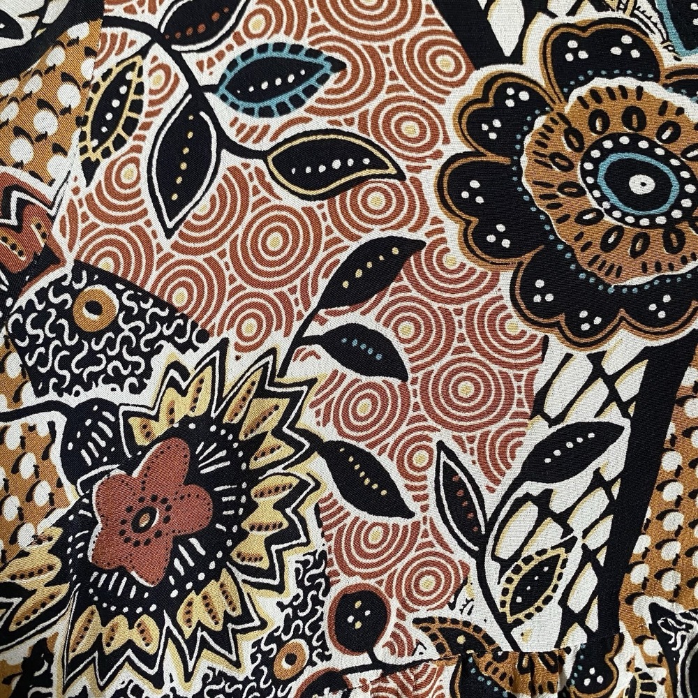 Shirt Dress US 10 Brown Floral V-neck Tiered Knee Length Boho Grunge Western - Picture 8 of 11